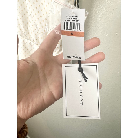 NWT 1.STATE Womens Bon Voyage Satin Polka Dot Blouse Peplum Low Back Top Small - Picture 6 of 12